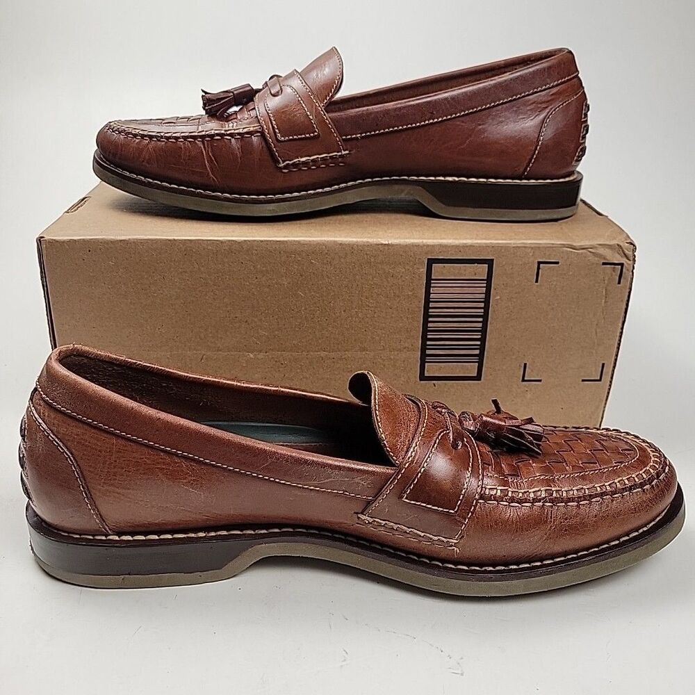 HS Trask Moc Toe Tassel Loafer Basket Weave Driving Heel 3243 Men's Size 11 M